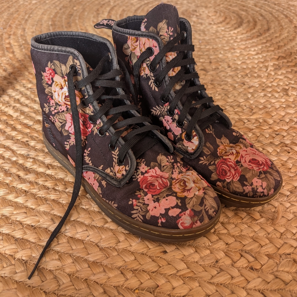 Dr. Martens Black Floral Lace Up Boots